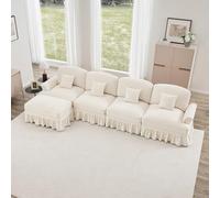 Zubaliya Divano modulare a forma di L, 4 posti, in ciniglia, con braccioli a forma di imbuto, gonna pieghevole rimovibile, divani a forma di fuso e poggiapiedi mobili. Bianco