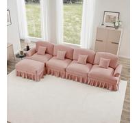 Zubaliya Divano modulare a forma di L, 4 posti, in ciniglia, con braccioli a forma di imbuto, gonna pieghevole rimovibile, divani a forma di fuso e poggiapiedi mobili. Rosa