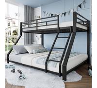 Zubaliya Letto a castello per bambini 90 x 200 e 140 x 200 cm, letto per bambini con barriere, letto a soppalco 2 posti, pedana, certificato EN747, senza materasso, metallo, nero