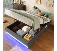 Zubaliya Letto baule 90 x 200 cm con porte USB e Type-C e LED telecomandato, letto 90 x 200 con rete a doghe, telaio del letto con piccoli contenitori, senza testiera del letto