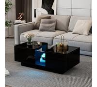 Zubaliya Tavolino moderno lucido con 2 cassetti con illuminazione a LED e piano in acrilico, tavolino in MDF per soggiorno e camera da letto, 100 x 50 x 35 cm, nero