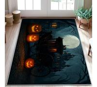 Zucca Area Tappeto, Halloween Gotico Carrozza Luna Halloween Arancione Retro Antiscivolo Estetico Zerbino Rettangolare Accenti Tappeto Bagno Ingresso Comodino Lavanderia Decorazione 7,6 x 15,2 cm