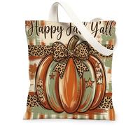 Zucca Canvas Tote Bag per le donne, autunno rustico fiocco stelle autunno arancione lavabile riutilizzabile shopping bag per shopping brunch Par, Arancione, 13x15 Inch