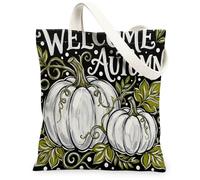Zucca Canvas Tote Bag per le donne, Autunno Rustico Foglia Vite Autunno Nero Lavabile Riutilizzabile Mercato Tote Bag Idee per Shoppin, nero, 13x15 Inch