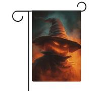 Zucca che indossa cappello da strega Halloween notte giardino bandiera stagionale vacanza iuta doppia faccia casa cortile bandiere esterne 30,5 x 45,7 cm