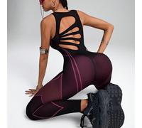 Zucca da allenamento Woman Seamless Two Ton Color, a righe geometriche racing, con effetto stoppino, gommosa, yogha, jumpsuit One Piece, senza schienale, taglio in rete, traspirante, per sport estivi,
