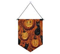 Zucca del fumetto di Halloween e gatto nero banner gancio per parete con asta telescopica banner divertenti per decorazioni da cortile per porte esterne per porte, pareti, finestre, giardini