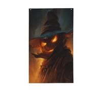 Zucca di Halloween che indossa un cappello da strega, bandiere per la casa del cortile, 3 x 1,5 m, striscione di auguri con occhielli per interni ed esterni, decorazioni per la casa