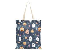 Zucca di Halloween con cappello da strega e stelle borse di tela con tasche riutilizzabili hostess regali per le donne, Cartone animato Seamless Halloween Pattern, Taglia unica