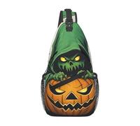 Zucca di Halloween con fantasma verde, 1 stampa giornaliera borsa a tracolla borsa a tracolla, zaino a tracolla zaino da petto, per viaggi all'aperto casual