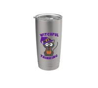 Zucca di Halloween del gatto che pensa stregone Bicchiere termico in acciaio inox doppia parete