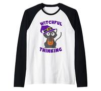 Zucca di Halloween del Gatto Che Pensa stregone Maglia con Maniche Raglan