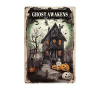 Zucca Di Halloween, Il Fantasma Si Risveglia Cartelli Metallo Decorative Poster Metal Retrò Cartello Decorativo Per Bagno Cucina Cafe