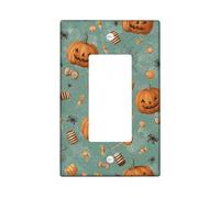 Zucca di Halloween Piastre di copertura/Coperture di uscita, Lanterne Jack-o'-arancione su sfondo foglia di tè, Piastre da parete termoplastiche, Dimensioni standard Single Rocker