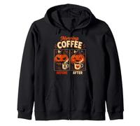 Zucca di Halloween Prima e Dopo Il caffè Divertente Halloween Felpa con Cappuccio