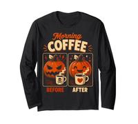 Zucca di Halloween Prima e Dopo Il caffè Divertente Halloween Maglia a Manica