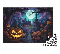 Zucca di Halloween Puzzle 1000 Pezzi Gioco di Puzzle 1000 Pezzi Castello Stregato Notte Puzzle per Adulti Relax Famiglia Regalo Casa 52x38cm/1000pcs