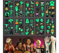 Zucca di Halloween tatuaggio, 10 Fogli Tatuaggi Luminosi di Halloween, Tatuaggi temporanei di Halloween bambini, Regalo Decorazione Festa Ragazzo e Ragazza