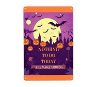 Zucca Diavolo E Pipistrello Halloween, Niente Da Fare Oggi Facciamo Problemi Poster Metal Vintage Cartello Decorativo Retrò Cartelli Metallo Per Club Cucina Ristorante
