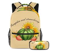 Zucca e fragola preparati per il ritorno a scuola con il nostro set zaino e astuccio per ragazzi, ragazze e adolescenti, Multicolore#01, B：29.4x20x40cm P：19x7.5x3.8cm, Zaini Daypack