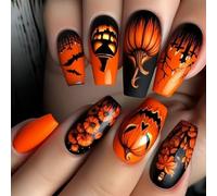 Zucca Ghostly Art Piazza Unghie Finte Lunghezza M Durabilità ABS Finitura Facile Applicare Halloween Party Nails Art 24pcs Ragni Web Design Nail