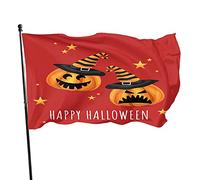Zucca Giardino Bandiera 3x5 FT Simpatica Zucca di Halloween con Sorriso Streghe Arrabbiate Cappello e Stella Festa Rossa Poliestere Cortile Bandiere Casa Patio Prato Banner di Saluto per Interni Est