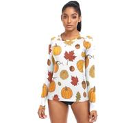 Zucca Girasole Autunno Bianco Solare Camicie Donne Manica Lunga Raffreddamento Nuoto Camicie Surf Costumi Da Bag, Zucca Girasole Autunno Bianco, L