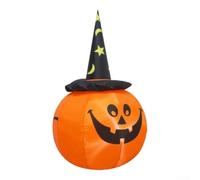 Zucca gonfiabile di Halloween 120cm con la luce del cappello della strega | Faccia sorridente di zucca, accento cappello strega nero, illuminazione interna luminosa, altezza 120 cm