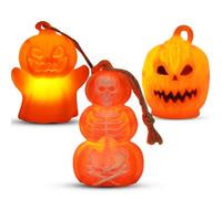 Zucca Halloween Luminosa, 3 Pezzi Lampada Scheletro Fantasma di Zucca di Halloween, Alimentata a Batteria, Appendibile, Utilizzabile per Tavoli, Feste, Giardini e per Uso Interno Ed Esterno