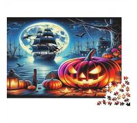 Zucca Halloween Puzzle 1000 Pezzi Gioco di Puzzle 1000 Pezzi Cartaceo per Adulti Vascello Pirata Scenario Notturno Relax Famiglia Regalo 52x38cm/1000pcs