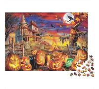 Zucca Halloween Puzzle 1000 pezzi per serata di gioco in famiglia Arte vibrante spettrale del castello di zucca di Halloween Premium robusto alta qualità vibrante stimolante antistress 52x38cm/1000pz