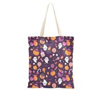 Zucca Halloween Seamless Pattern Casual Canvas Tote Bags per le donne Shopping Bag per la spesa con tasche, Happy Halloween Dolcetto O scherzetto Candy, Taglia unica