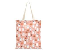 Zucca Halloween Seamless Pattern Casual Canvas Tote Bags per le donne Shopping Bag per la spesa con tasche, Halloween Pixel Zucche e fantasmi, Taglia unica