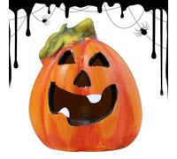 Zucca illuminata di Halloween, luci di zucca in ceramica | Scultura di zucca in ceramica illuminata per comodino | Luce notturna della camera da letto di Halloween per la festa di Halloween, ha