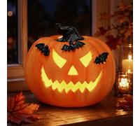 Zucca LED per Halloween, diametro 14 x 12 cm, decorazione con pipistrelli in poliestere