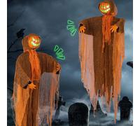 Zucca luminosa da appendere per Halloween, zucca parlante da 1,2 m, con testa girevole, decorazioni da appendere per Halloween, cortile, patio, prato, giardino, Halloween