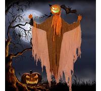 Zucca luminosa da appendere per Halloween, zucca parlante da 1,2 m, con testa girevole, decorazioni da appendere per Halloween, cortile, patio, prato, giardino, Halloween