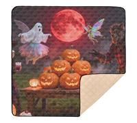 Zucca - Riempito Halloween Gathering con Luna Rossa Morbido Tappetino da gioco per bambini in morbida schiuma per il pavimento Portatile Tummy Time & Crawling Mat per neonati e bambini, 127 x 127 cm