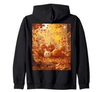 Zucca Sorridente con Foglie d'Autunno Halloween Felpa con Cappuccio