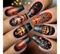 Zucca Spiderweb Piazza Unghie Finte Lunghe ABS Festa di Halloween Unghie Arte Per Donne E Ragazze A Tema Halloween Premere