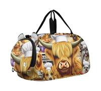 Zucca Strega Nera Gatto Ragazzi Carry on Duffel Toddler Weekender Borse Da Viaggio Duffle Borse Ragazze Tote Bagagli Bambini Sport, Animali da cuoco della mucca delle Highland, classico