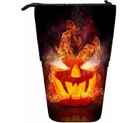 Zucca Telescopica Matita Cancelleria Astuccio Penne Scatola Portaoggetti con Chiusura a Cerniera per Donne Uomini Ragazzi Ragazze Che Brucia Halloween Fuoco Spettrale Spaventoso Volto Intagliato Scur