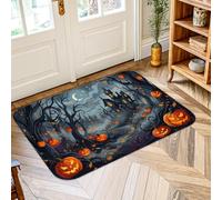 Zucche Area Tappeto, Spooky Gothic Haunted Castle Spooky Trees Halloween Orange Low Pile Spugna Zerbino Rettangolare Non perde Ingresso Bagno Lavanderia Camera Comodino Decor 2 'X 3'