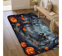 Zucche Area Tappeto, Spooky Gothic Haunted Castle Spooky Trees Halloween Orange Low Pile Spugna Zerbino Tiro Tappeto Bordo Bordo Bagno Lavanderia Cucina Ingresso Decor 3 'X 5'