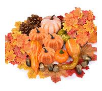 Zucche Artificiali per Autunno, Set di Decorazioni Autunnali, Mini Zucche Artificiale Simulazione Ghiande Foglia d'Acero Bacche, per Festa del Ringraziamento Natale Decorazioni per la Casa, 50 pezzi
