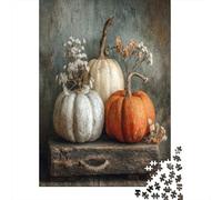 Zucche Bianche e Arancioni su Ta Rustico Anticato Puzzle 1000Pcs Decorazione Per La Casa. Rilassamento E Intelligence Per Adulti E Bambini Da 14 Anni 38x26cm/1000pcs