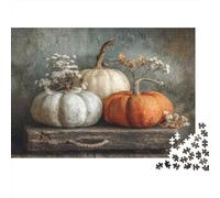 Zucche bianche e arancioni su un ta rustico anticato|| Puzzle Divertenti Per Tutta La Famiglia 1000pcs (75x50cm) Adulti