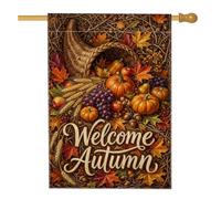 Zucche Casa Bandiera, Autunno Rustico Cornucopia Foglie Autunno Arancione Iuta Doppio Lato Esterno Grande Bandiera da Giardino per Esterno Cortile Prato Patio Porta Ingresso 71 x 101 cm