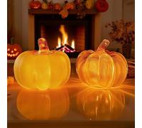 Zucche Decorative Autunnali, 2 Pcs LED Zucca halloween Luminosa, Decorazioni Autunnali Citrouille Illuminée, Zucca Decorativa pour Festival Automne Fête Récoltes Halloween Noël(Arancione)