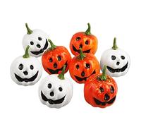 Zucche di Halloween, 8 Pezzi Artificiali Piccole Zucche con Smiley Smorfia, Zucche Finte in Schiuma Mini Zucche per Halloween Autunno Harvest Festa Tavola Cucina Decorazioni,Bianco Arancione
